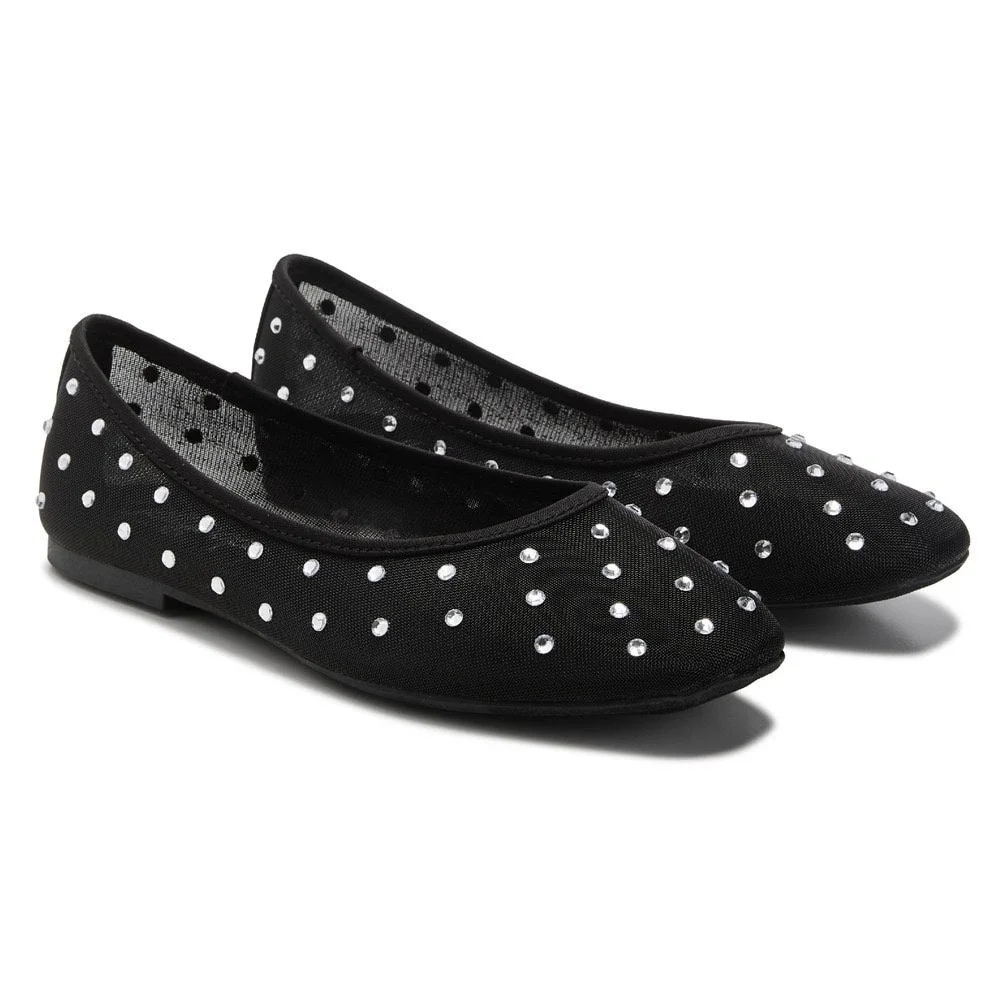 Jellypop Black Mesh Rhinestone Ballet Flats Women's Size 7‎